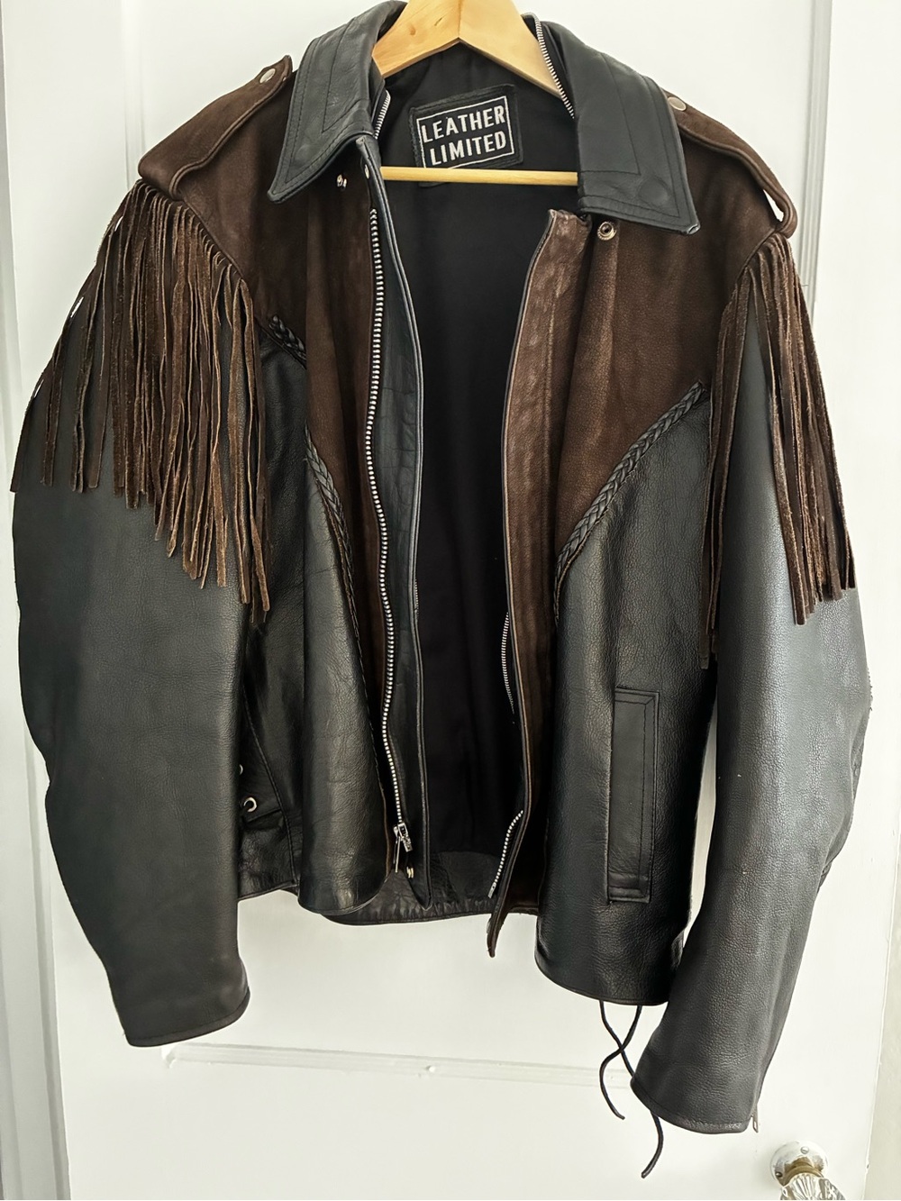 WoMen’s Brown & Black Fringe Leather Jacket